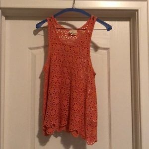 Coral floral crochet tank